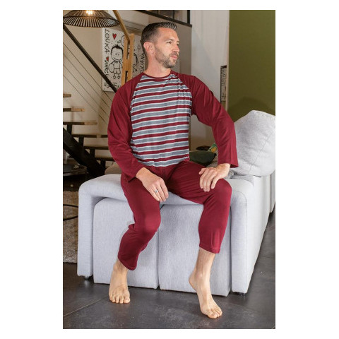 Grenouillère longues en Coton - rayée rouge- Col rond - L'Age d'Or L'âge d'or - 1