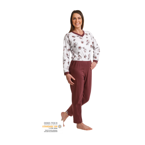 Grenouillère adulte manches et jambes longues imprimé floral bordeaux - Suprima Suprima - 1