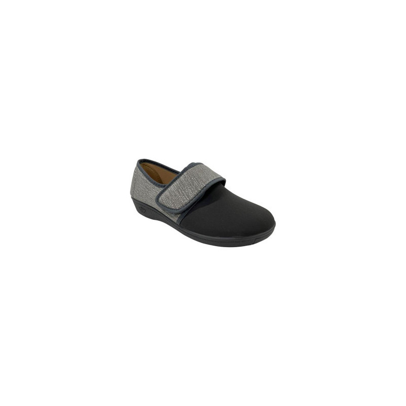 Chaussons avec velcro noires et argentées - Femme L'âge d'or - 1 Chaussons avec velcro noires et argentées - Femme L'âge d'or - 1